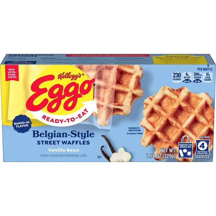 Eggo Frozen Belgian-Style Street Waffles, Frozen Breakfast, Breakfast Food, Vanilla Bean, 7.76oz Box, 4 Waffles