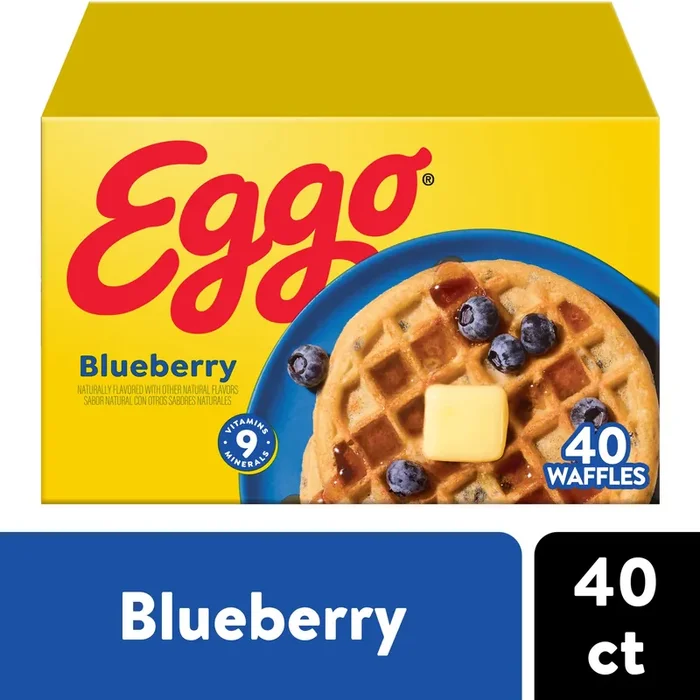 Eggo Frozen Waffles, Frozen Breakfast, Breakfast Food, Blueberry, 49.3oz Box, 40 Waffles