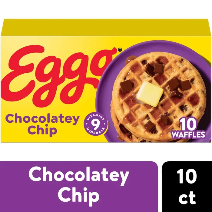 Eggo Frozen Waffles, Frozen Breakfast, Breakfast Food, Chocolatey Chip, 12.3oz Box, 10 Waffles