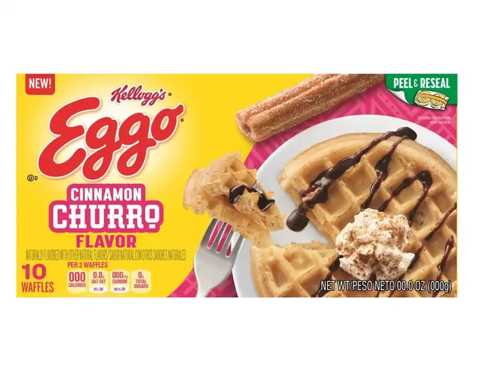 Eggo Frozen Waffles, Frozen Breakfast, Breakfast Food, Cinnamon Churro, 12.3oz Box, 10 Waffles