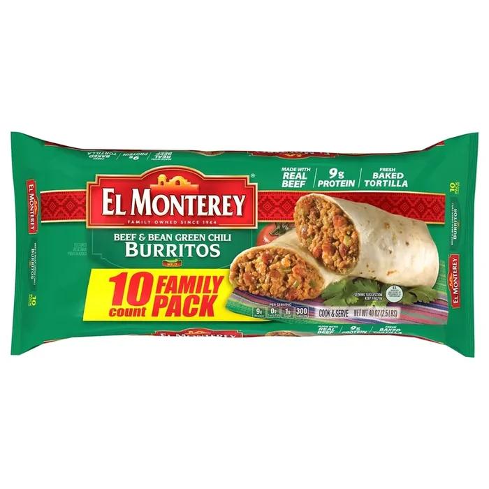 El Monterey Burritos Beef & Bean Green Chili Family Pack