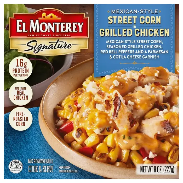 El Monterey Signature Mexican Style Street Corn & Grilled Chicken 8 oz, Single Serve