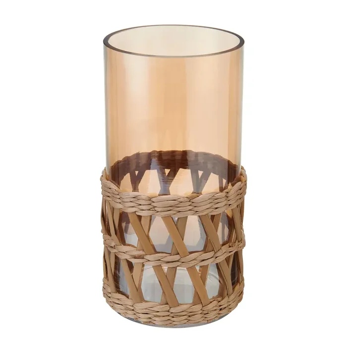Elements Amber Glass Rattan Cylinder Vase 10IN