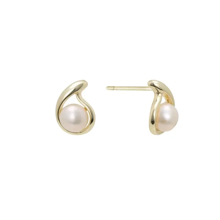 Elements Gold Over Silver White Pearl Teardrop Shaped Stud Earrings