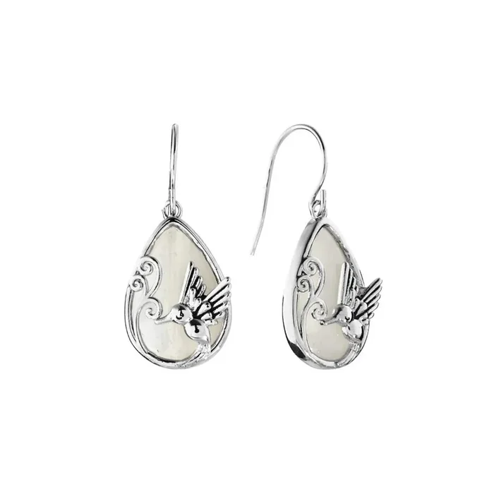 Elements Silver Plated Opalite Hummingbird Drop Earrings