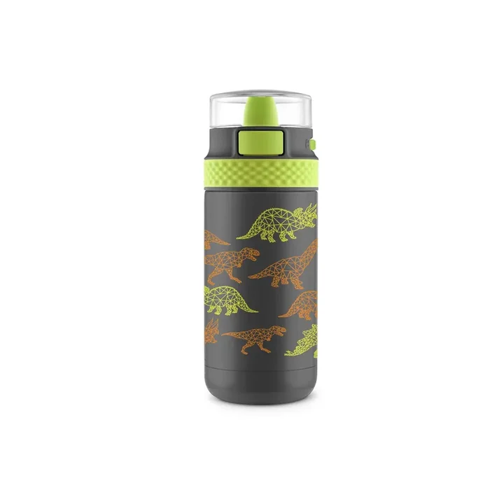 Ello 12oz Stainless Steel Kids Ride Jurassic Water Bottle Green