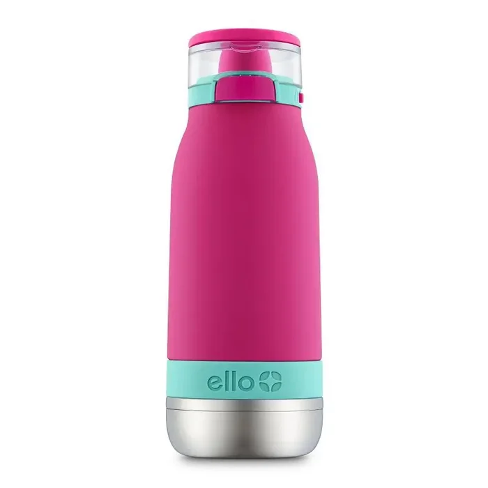 Ello 14oz Stainless Steel Emma Kids‘ Water Bottle Light Pink Insulated, Flip-Top Lid, Dishwasher-Safe Parts
