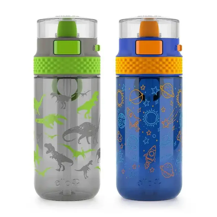 Ello 16oz 2pk Plastic Stratus Kids‘ Water Bottles Gray/Blue