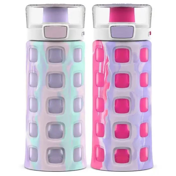 Ello 2pk Dash Plastic Kids‘ 16oz Water Bottles Pink/Purple Reusable Toddler Drinkware with Spout, Dishwasher Safe