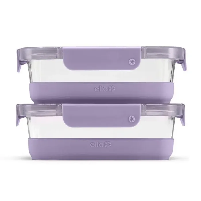 Ello 4pc 3.4c Glass Refresh Food Storage Container Set purple Microwave & Oven Safe, Dishwasher Safe, Lifetime Warranty
