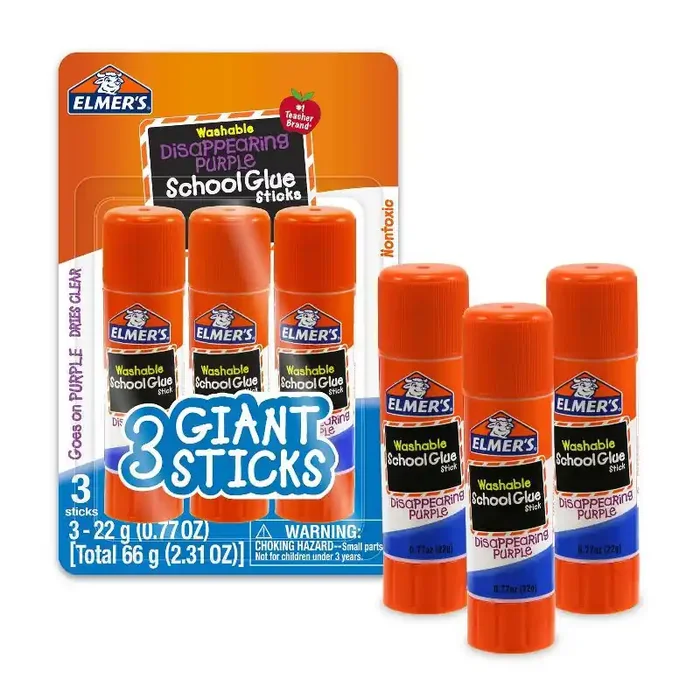 Elmer‘s 3pk Washable School Glue Sticks – Disappearing Purple Large, Jumbo, White, Art, Stationery, Office Supplies