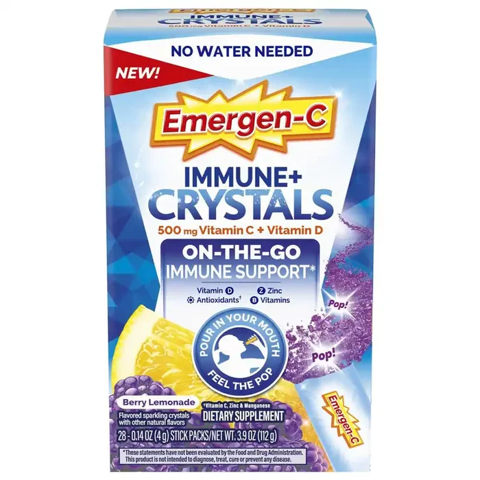 Emergen-C Immune+ Crystals, On-the-Go Immune Support Supplement, Berry Lemonade, 28 Stick Packs