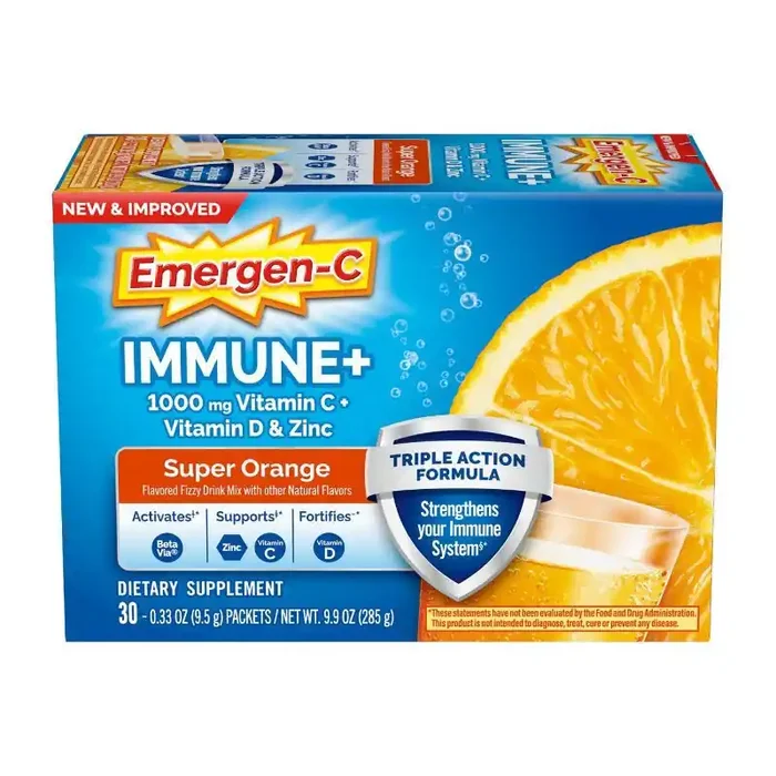 Emergen-C Immune+ Powder Drink Mix with Vitamin C – Super Orange – 30ct