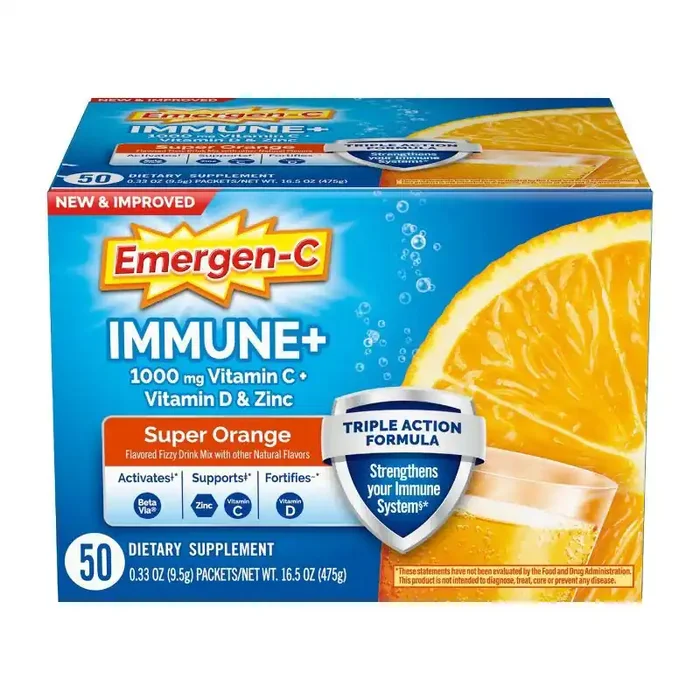 Emergen-C Immune+ Powder Drink Mix with Vitamin C – Super Orange – 50ct