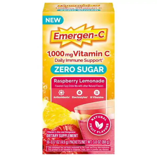 Emergen-C Zero Sugar Raspberry Lemonade Fizzy Drink Mix – 18 ct