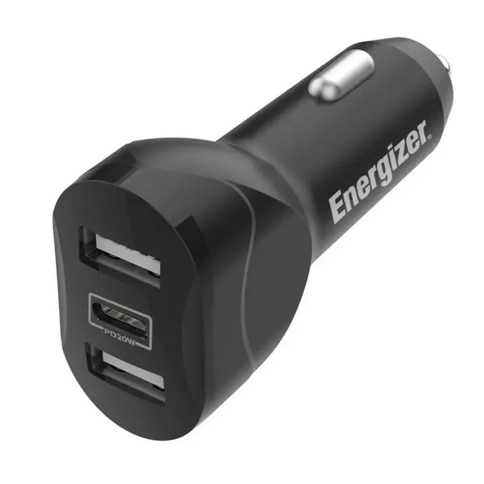 Energizer Car Accessory 3 Port Power Delivery Car Charger USB-C & USB, Auto Electronics, Black, 1 Year Warranty