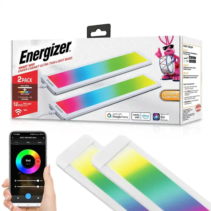 Energizer Connected IOT 2 -Pack 12-in Smart Compatible Rechargeable USB plug-in LED Under Cabinet Light Bar Motion Sensing Light