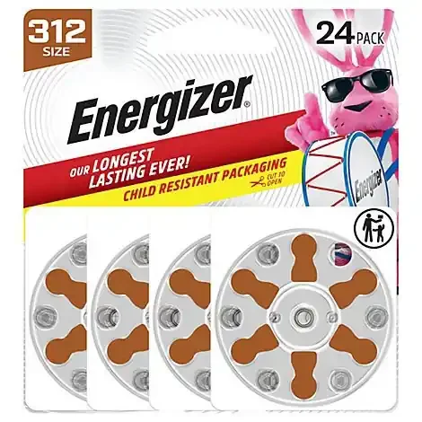 Energizer Hearing Aid Zinc Air 312 Batteries – 24 Pack – 24 CT