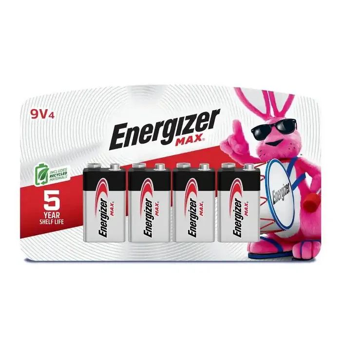 Energizer Max 9V Batteries – 4pk Alkaline Battery Silver, Single-Use, 595mAh