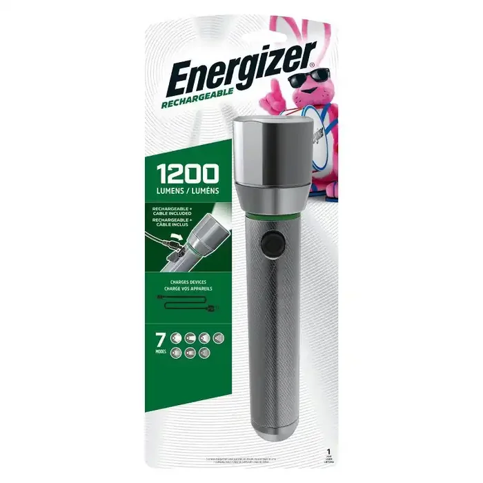 Energizer Vision HD Rechargeable Metal LED FlashLight Silver 1200 Lumens, Water & Impact Resistant, Lithium Ion Battery