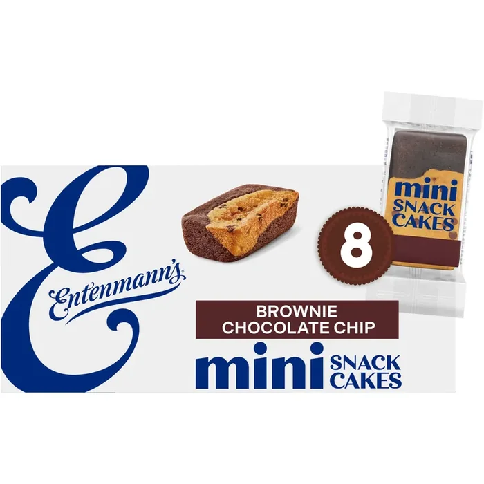 Entenmann‘s Brownie Chocolate Chip Snack Cakes, 8 packs, Mini Brownies- 8 ct