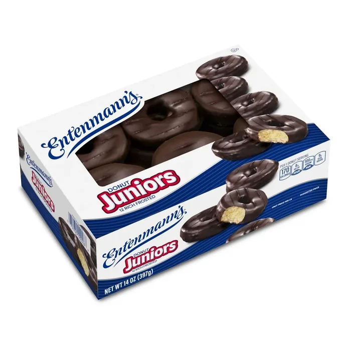 Entenmann‘s Rich Frosted Donut Juniors, 12 count, Chocolate Donuts, 14 oz Box