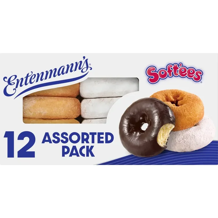 Entenmann‘s Soft‘ees Plain, Powdered Sugar, Chocolate Frosted Donuts, 12 count, Assorted Donuts, 20.5 oz Box – 12 ct