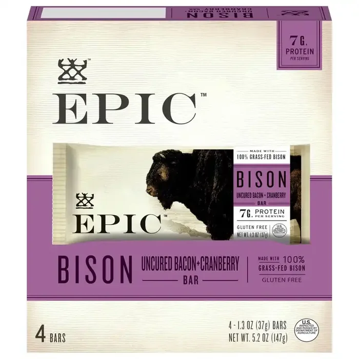 EPIC Bison Bacon Cranberry Bars, Paleo Friendly, Gluten Free, 4 ct, 1.3 oz Bars