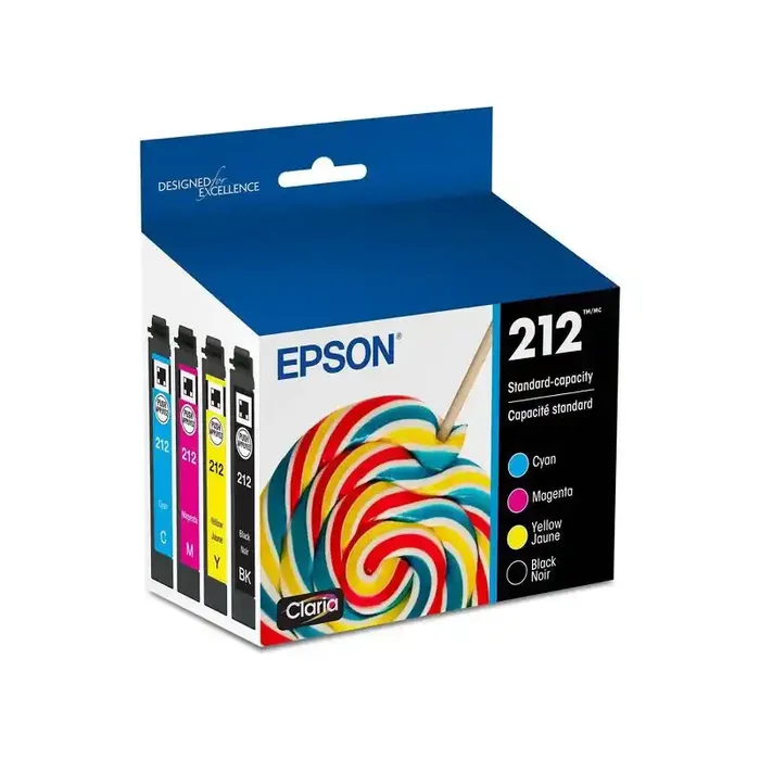 Epson 212 Black C/M/Y 4pk Ink Cartridges – Black Cyan Magenta Yellow (T212120-BCS) Standard Yield for Epson Printers