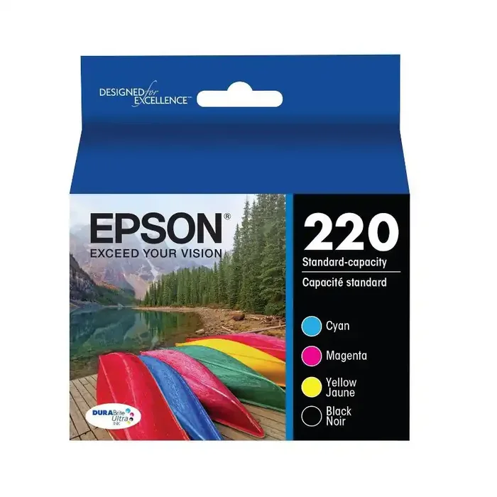 Epson 220 Black, C/M/Y 4pk Combo Ink Cartridges – Black, Cyan, Magenta, Yellow (T220120-BC) Printer Ink, Standard Yield