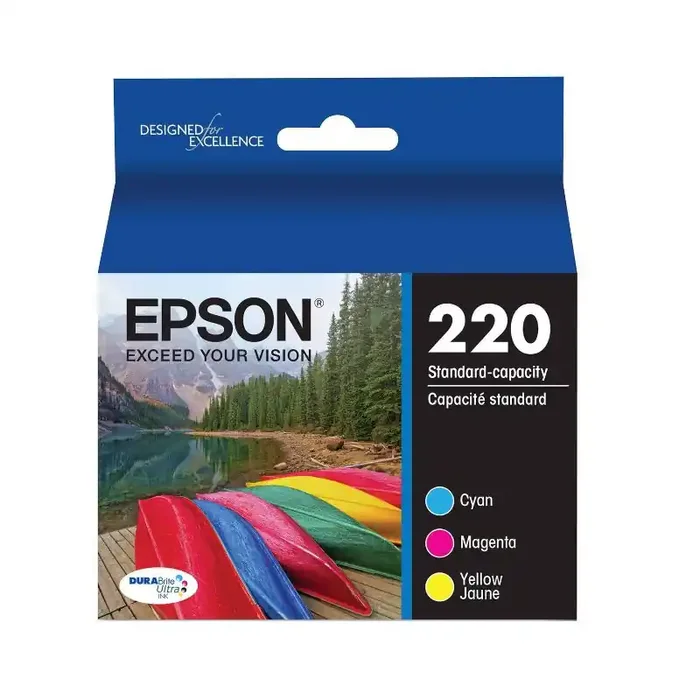 Epson 220 C/M/Y 3pk Ink Cartridges – Cyan, Magenta, Yellow (T220520) Standard Yield Printer Ink Combo Pack