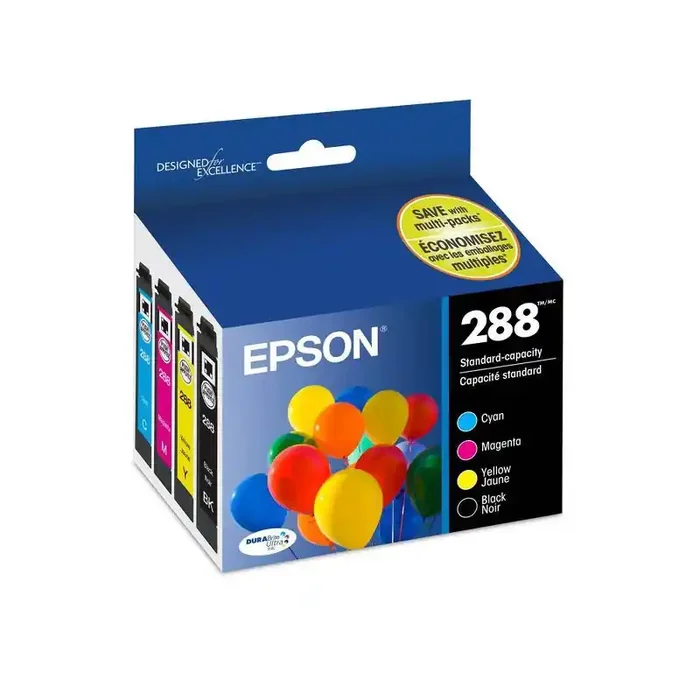 Epson 288 Black, C/M/Y 4pk Combo Ink Cartridges – Black, Cyan, Magenta, Yellow (T288120-BCS) Standard Yield Printer Ink 4 Pack