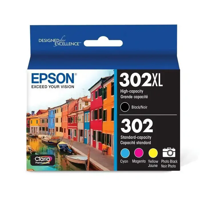 Epson 302XL 5pk Combo Ink Cartridges – Black Photo Black Cyan Magenta Yellow (T302XL-BCS)