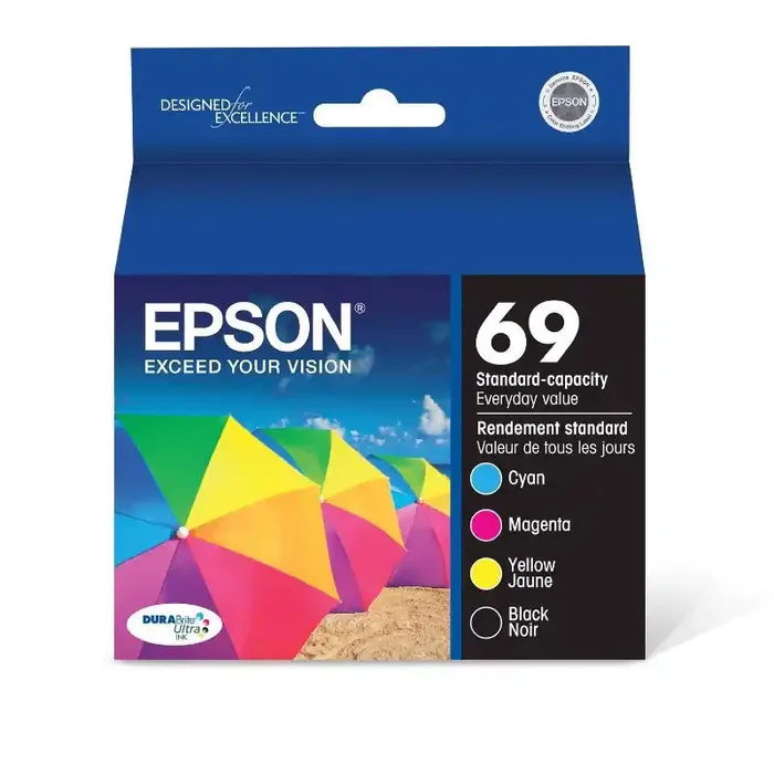 Epson 69 4pk Combo Ink Cartridges – Black/Cyan/Magenta/Yellow (T069120BCS) Epson Printer Ink Series, Standard Yield