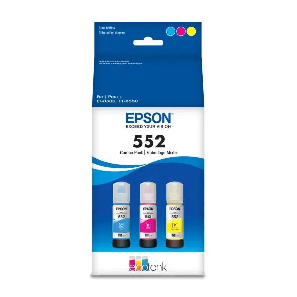 Epson Claria Et Premium T552 High-Yield Color Combo Ink Bottles, Cyan/Magenta/Yellow, Pack Of 3 Bottles