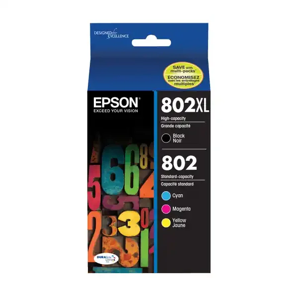 Epson Durabrite T802Xl-Bcs High-Yield Black/Cyan/Magenta/Yellow Ink Cartridges, Pack Of 4