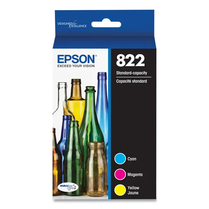 Epson T822 Cyan/Magenta/Yellow Ink, 3/pack