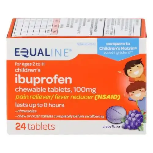 Equaline Ibuprofen, Children‘s, 100 mg, Chewable Tablets, Grape Flavor, 24 Each