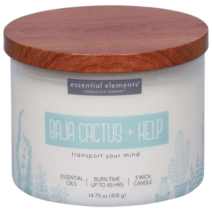 Essential Elements Candle Lite Essential Elements Baja Cactus And Kelp 3-Wick Candle 14.75 Ounces