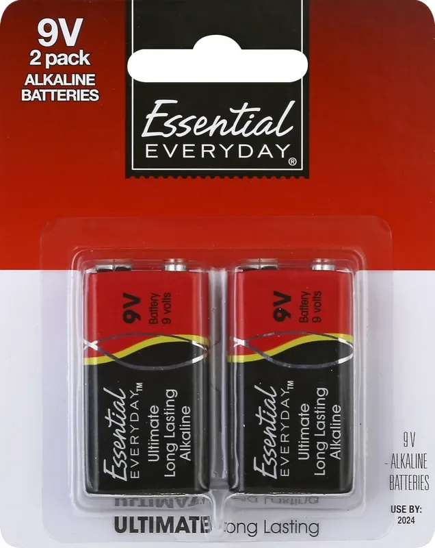 Essential Everyday Batteries, Alkaline, 9V, 2 Pack