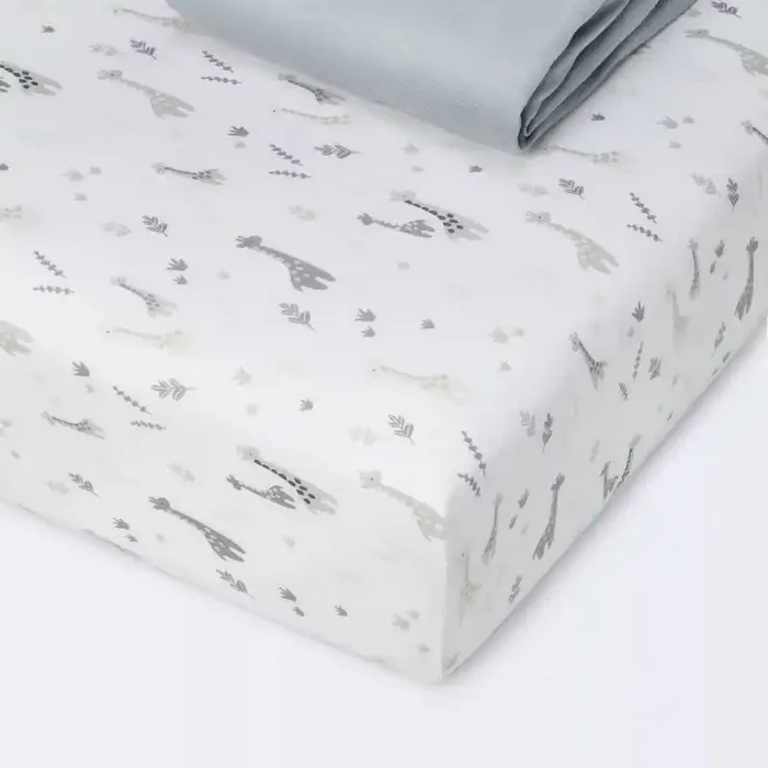 Fitted Jersey Crib Sheet – Cloud Island™ Giraffes/Dark Gray 2pk