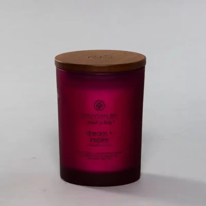 Frosted Glass Dream + Inspire Lidded Jar Candle Burgundy 8.8oz Essential Oils, Soy Blend – Mind & Body by Chesapeake Bay Candle
