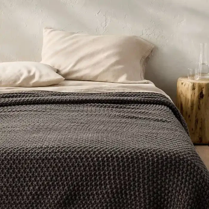 Full/Queen Chunky Knit Bed Blanket Dark Gray – Casaluna™ Acrylic, Sweater Knit, Machine Washable