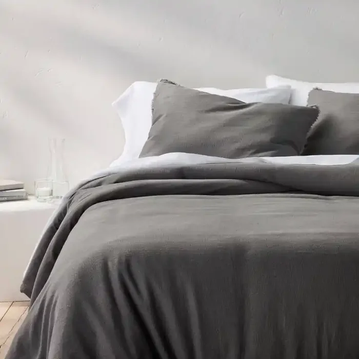 Full/Queen Heavyweight Linen Blend Comforter & Sham Set Dark Gray – Casaluna™ Rayon, Cotton, Hidden Quilting