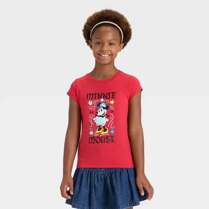 Girls‘ Disney Minnie Mouse Short Sleeve Graphic T-Shirt – Red M