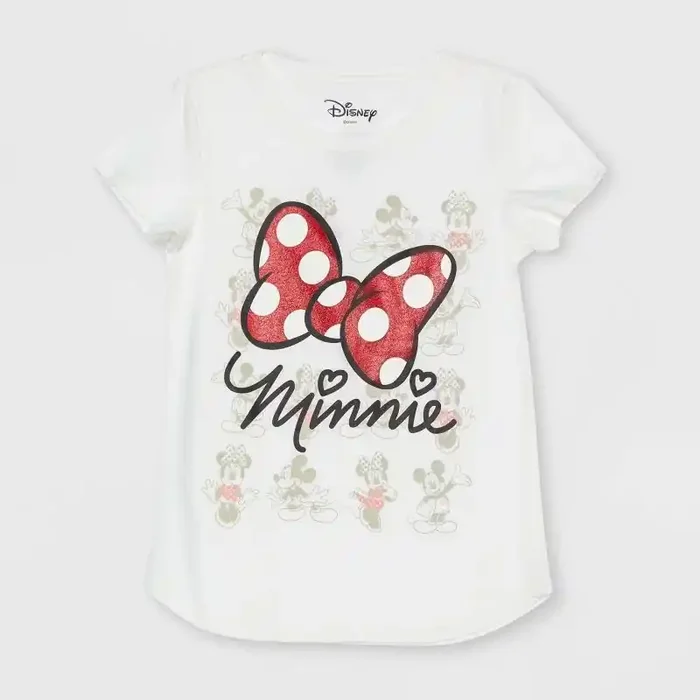 Girls‘ Minnie Mouse Bow Short Sleeve Graphic T-Shirt – Off-White M