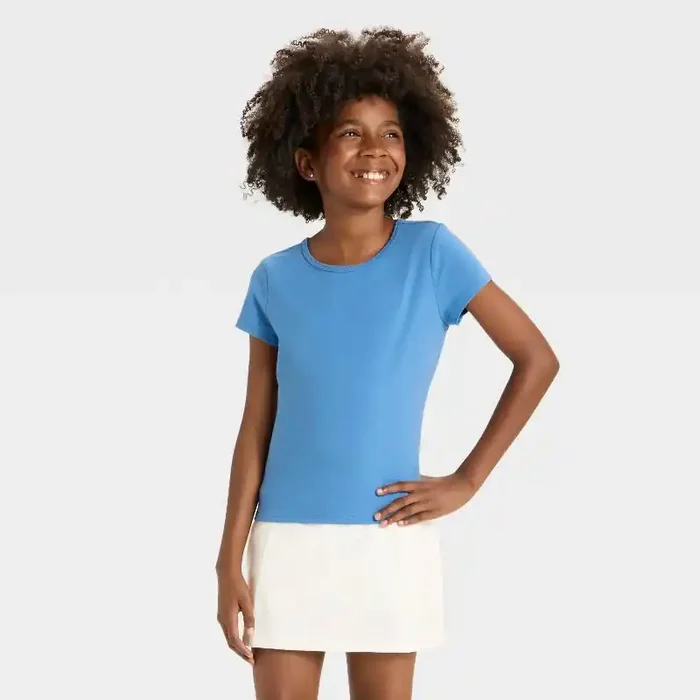 Girls‘ Short Sleeve Fitted T-Shirt – Cat & Jack™ Steel Blue S