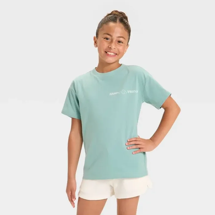 Girls‘ Short Sleeve Oversized Bubble Tea Graphic T-Shirt – Cat & Jack™ Light Turquoise XS