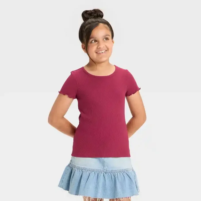 Girls‘ Short Sleeve Ribbed T-Shirt – Cat & Jack™ Garnet Red XS