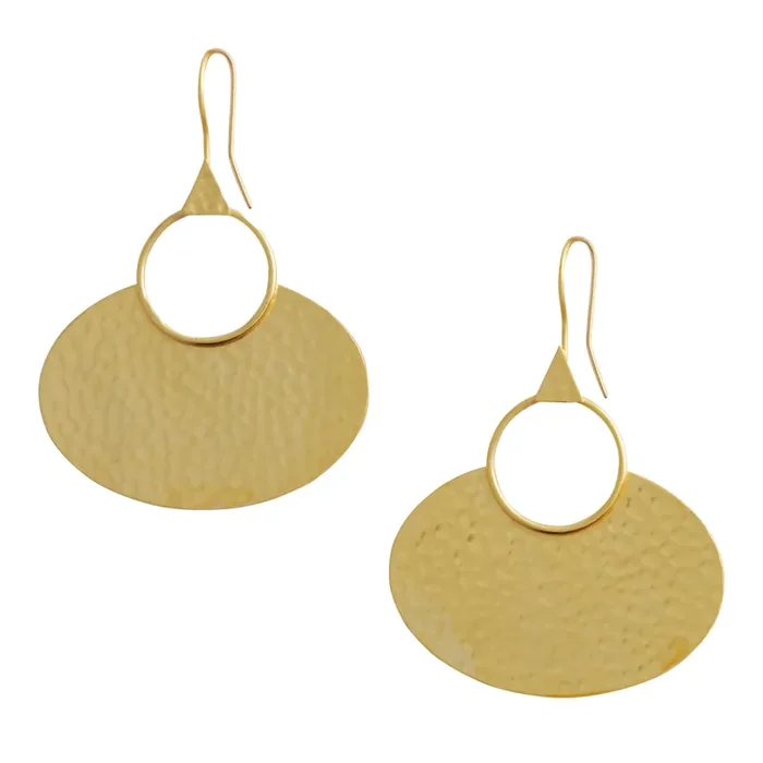 Gold Hammered Fan Drop Earrings